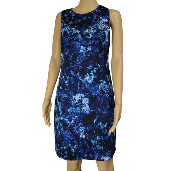 MARC NEW YORK Blue Purple Abstract Bodycon Sleeveless Midi Shift Dress Size 6 - Picture 1 of 9